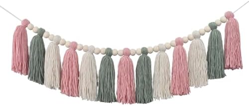 DrCor Boho Pink Sage Green Tassel Garland