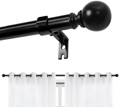Joydeco Black Curtain Rods 32-144 Inches Adjustable Single Rods