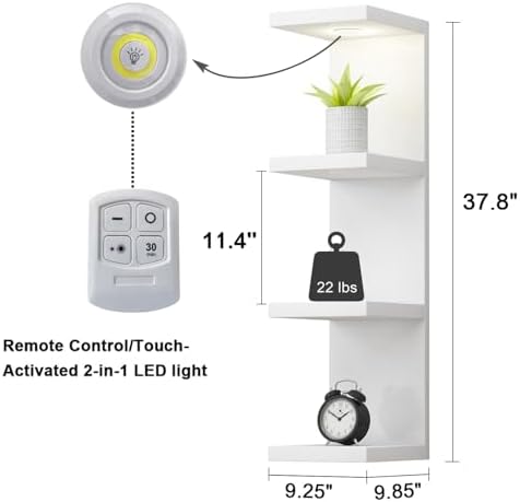 White Floating 4 Tier Wall Shelf with LED Light