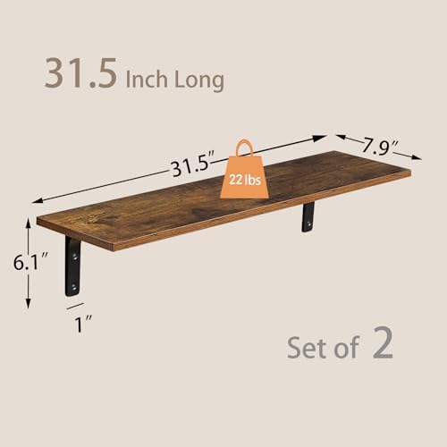 Dinzilvjl Long Wall Shelves Set of 2 Rustic Brown Sturdy