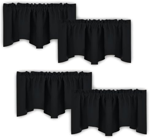 NICETOWN 4 Panels Blackout Curtain Valances 52x18 Black Rod Pocket