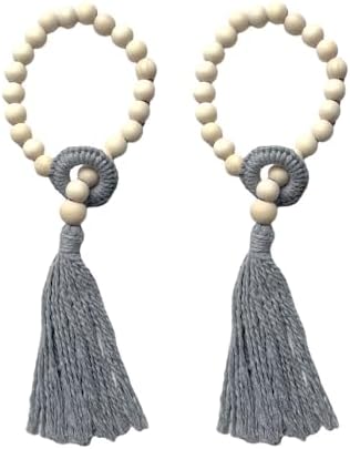 2pcs Wooden Bead Curtain Holders Boho Style Tiebacks with Tassels
