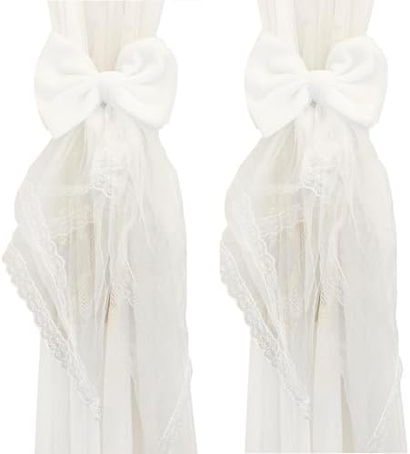 2 Pcs White Lace Bow Curtain Tiebacks Holdbacks