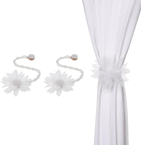 SUQ I OME 2 Pack Crystal Flower Magnetic Curtain Tieback Holdback