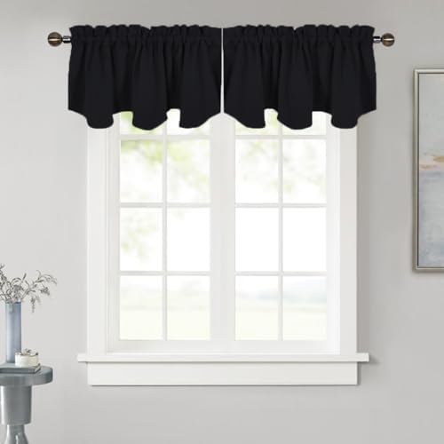 NICETOWN Valance 52x18 Scalloped Rod Pocket Black 1-Pack