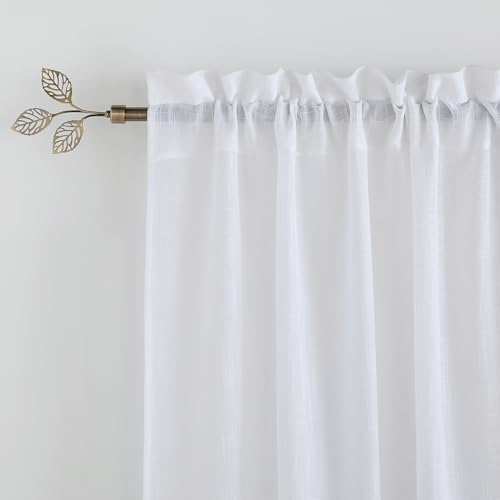 RYB HOME 1 Inch Adjustable Brass Curtain Rod with Leaf Finials