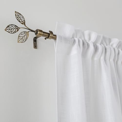 RYB HOME 1 Inch Adjustable Brass Curtain Rod with Leaf Finials