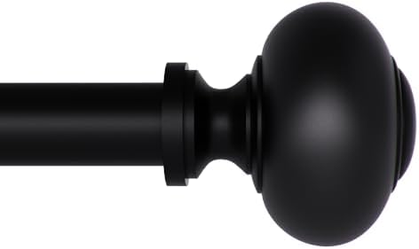 QITERI Black Curtain Rod 48-86 Inches Single Rod with Round Finials