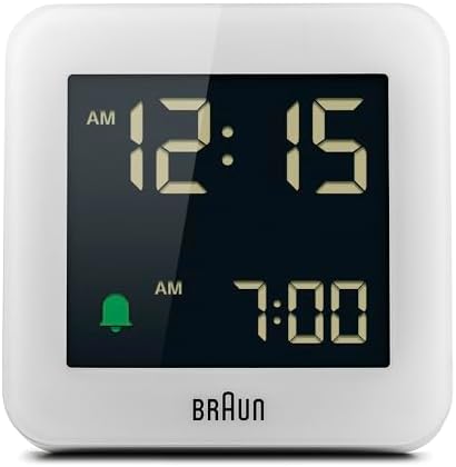 Braun Digital Alarm Clock with Snooze and Crescendo Beep in White