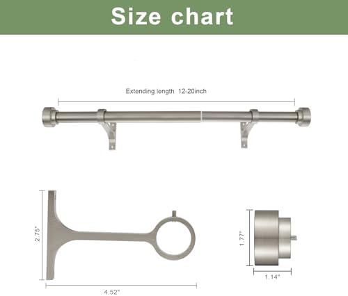 Kemmie 12-20 Inch Telescoping Curtain Rod 1 Inch Diameter Matte Nickel