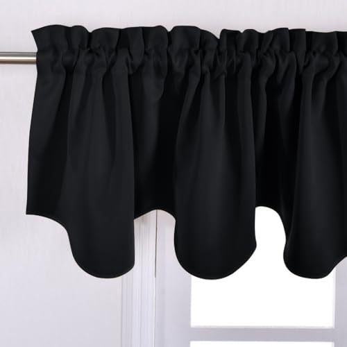NICETOWN Valance 52x18 Scalloped Rod Pocket Black 1-Pack
