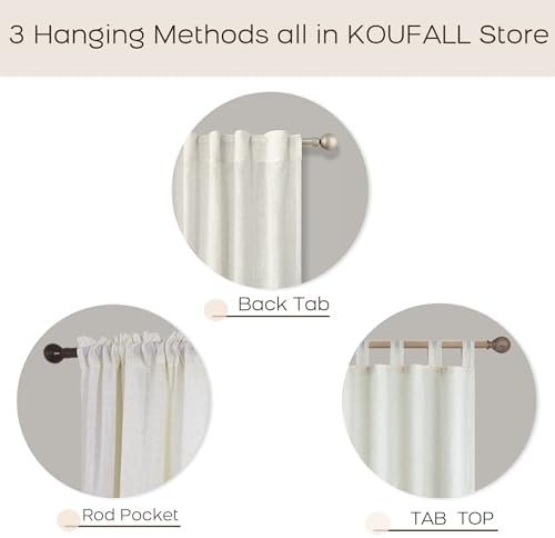 KOUFALL Linen Grommet Curtains Set of 2