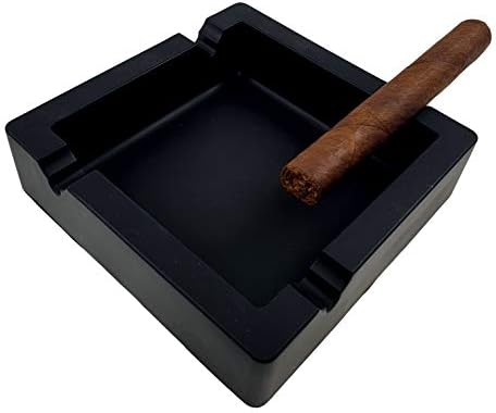 6-Inch Large Black Silicone Cigar Ash Tray with 2 Grooves