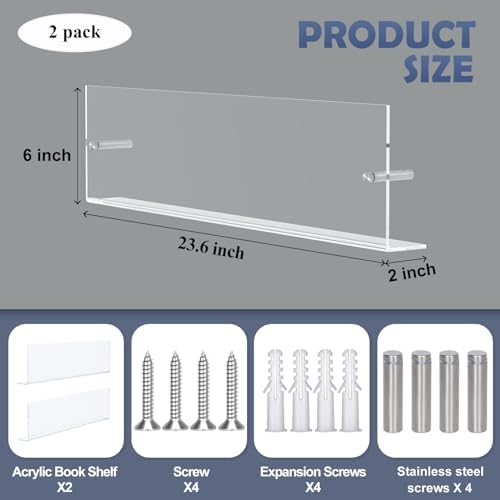 DuvinDD 2 Pack Acrylic Magazine Holder Wall Mount Floating Rack