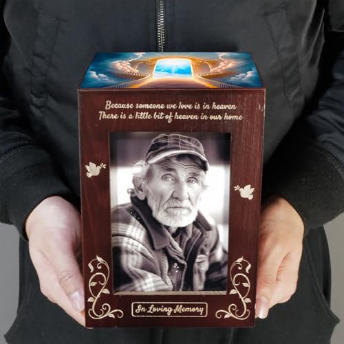 Wooden Cremation Urn with Photo Frame for Human Ashes