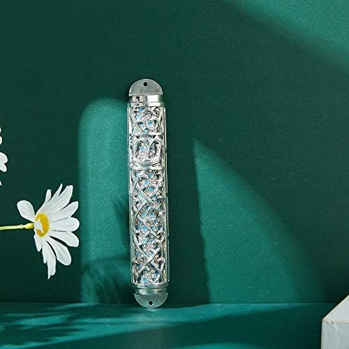 Matashi Hand Painted Enamel Mezuzah with Hebrew Shin and Crystals