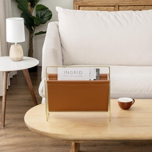 MyGift 15 Inch Modern Brown Leatherette Magazine Holder