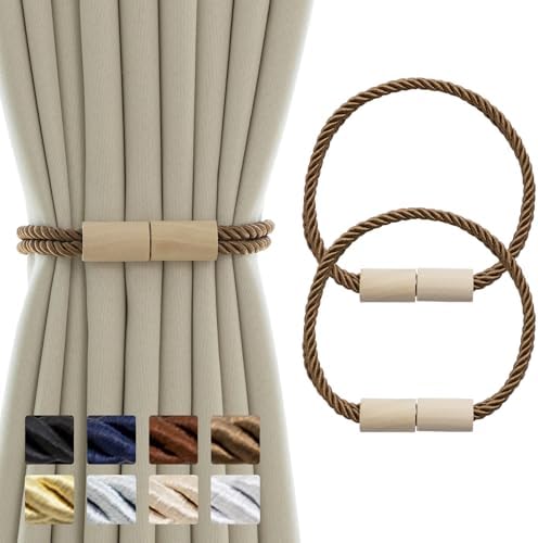Contoeey Magnetic Boho Curtain Holders 2 Pack Khaki