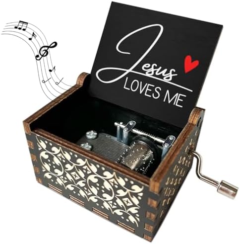 Jesus Loves Me Wooden Music Box with Hand Crank