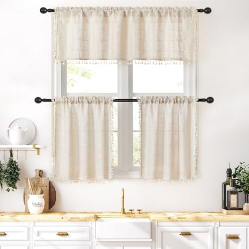 MitoVilla Cream Boho Kitchen Valance 52 x 18