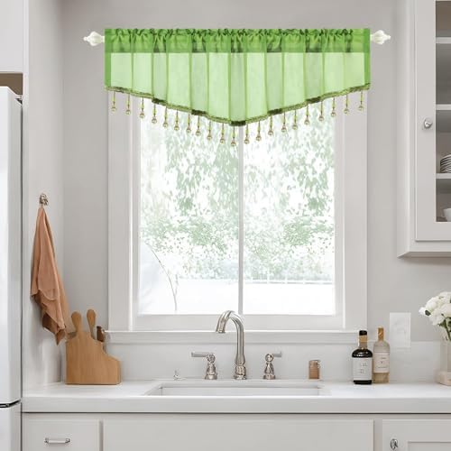 VOGOL Cyan Green Valance Curtains 52x18 Inches 1 Pack