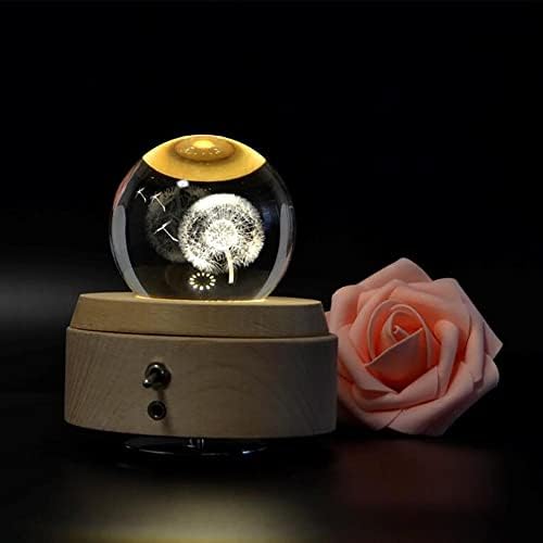 3D Crystal Ball Music Box with LED Light and Wooden Base