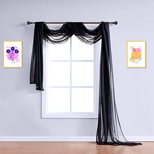 Warm Home Designs 12 Feet Long Sheer Black Window Scarf