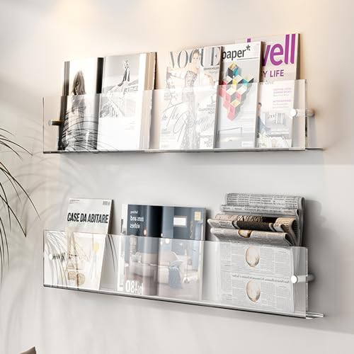 DuvinDD 2 Pack Acrylic Magazine Holder Wall Mount Floating Rack