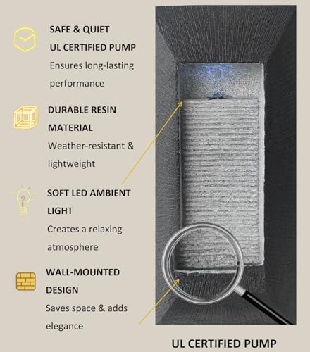 GIDITA 234 In Wall Mounted Modern Resin LED Water Fountain - Charcoal Gray