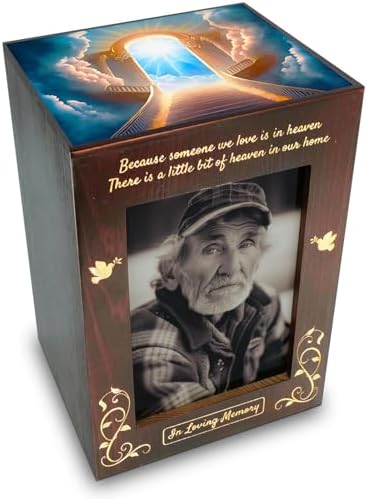 Wooden Cremation Urn with Photo Frame for Human Ashes