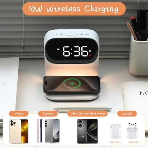 WILIT Alarm Clock with Wireless Charging and Night Light
