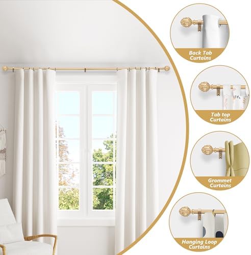 Adjustable Curtain Rods 48-84 Inches 1 Inch Diameter Gold Finials