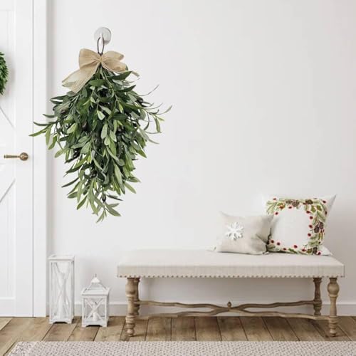 Artificial Olive Teardrop Swag Wreath with Bow