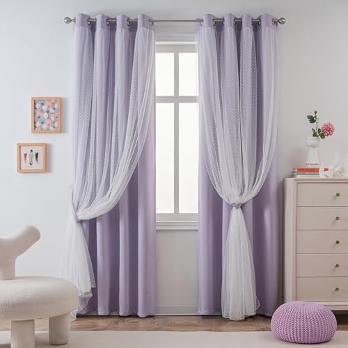 MYSKY HOME Lilac Double Layer Sheer Curtains 84 Inch 2 Panels Set