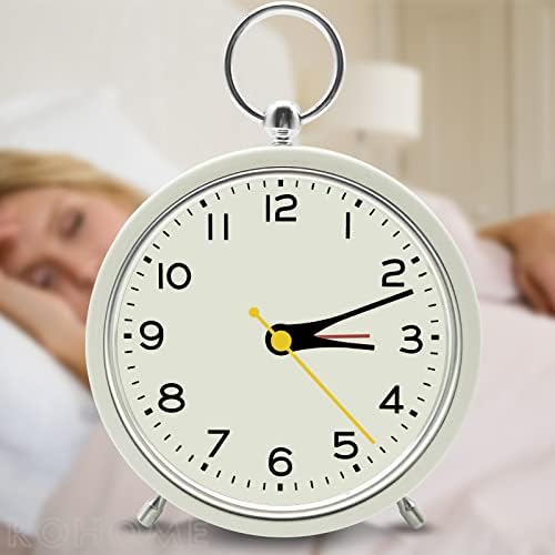 Rohome Small Alarm Clock with Night Light and Silent Quartz Movement White