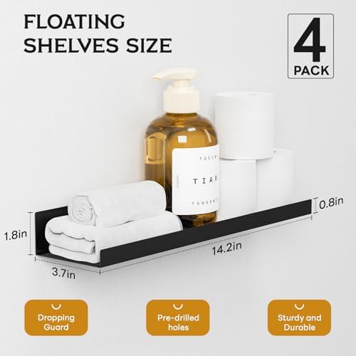 4 Pack Gold Metal Floating Shelves for Wall Storage