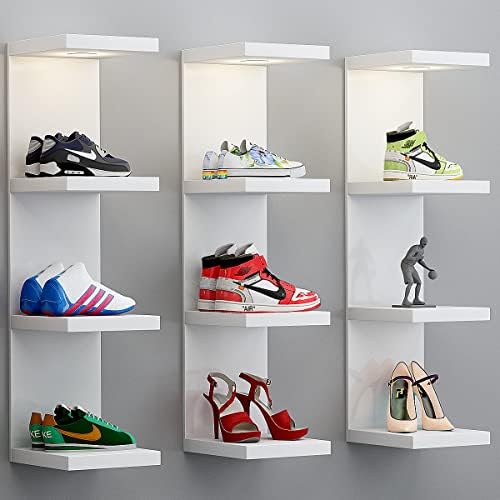 White Floating 4 Tier Wall Shelf with LED Light