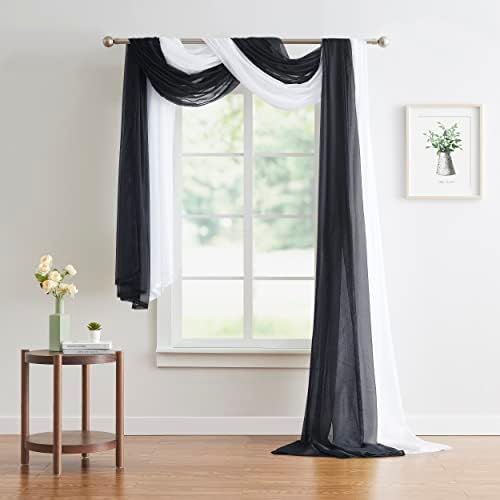 Warm Home Designs 12 Feet Long Sheer Black Window Scarf