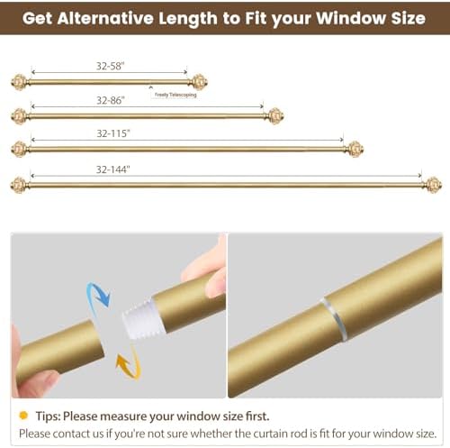USFOOK Gold Telescoping Curtain Rods 32-58 Inch