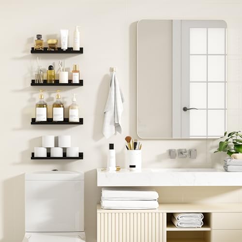 4 Pack Gold Metal Floating Shelves for Wall Storage