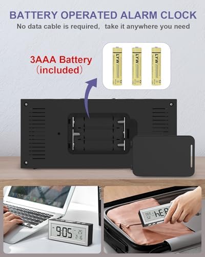 OQIMAX Battery Powered Alarm Clock with LCD Display