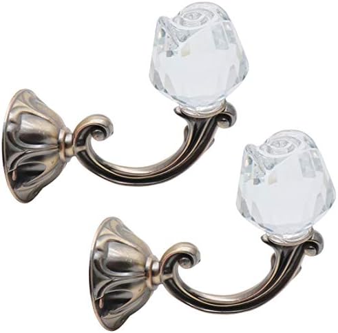 Xiaoyztan Crystal Rose Head Curtain Tiebacks Holdbacks Wall Mount Hooks Pack of 2