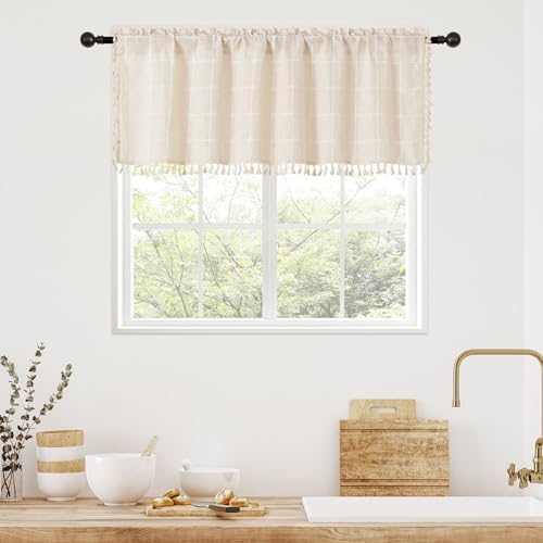 MitoVilla Cream Boho Kitchen Valance 52 x 18