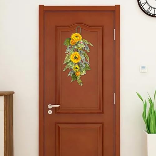 275in Artificial Sunflower Teardrop Wreath Yellow