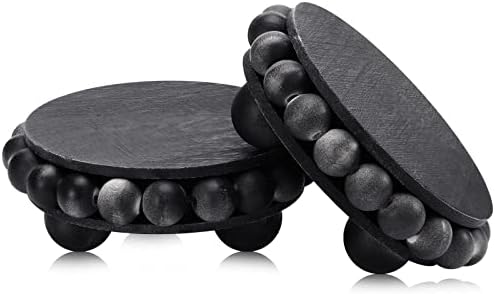 Yookeer 2 Pcs Round Wooden Risers Black Distressed Farmhouse Display Stand