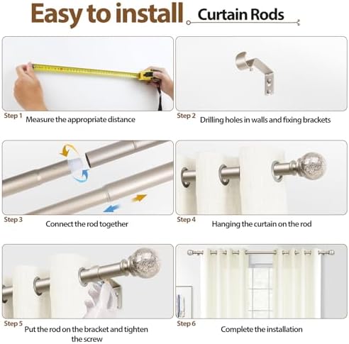 KAMANINA Champagne Gold Curtain Rods 32-58 Inches Adjustable