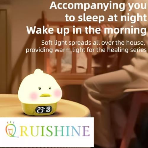 RUISHINE Alarm Clock Duck Night Light with Temperature Display