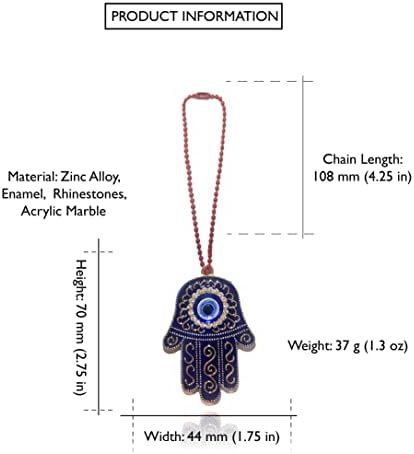 Sonoran Souvenirs Blue Hamsa Charm for Car Mirror
