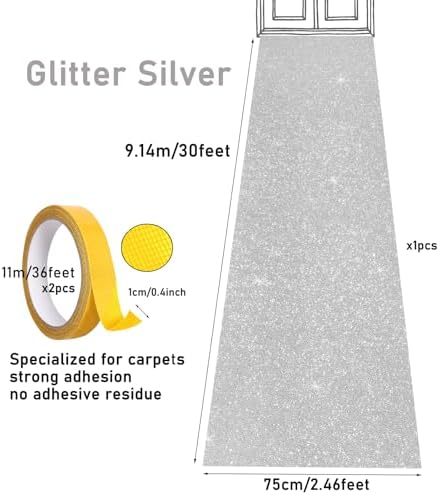 Glitter Silver Carpet Runner 246 x 30 Feet for Weddings and Parties