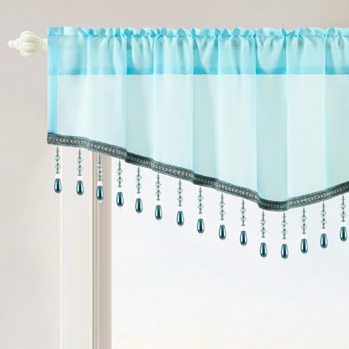 VOGOL Light Blue Sheer Valance 52x18 Inches 1 Panel